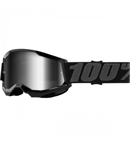 100% Strata 2 Junior Black Silver Mirror Lens Goggle