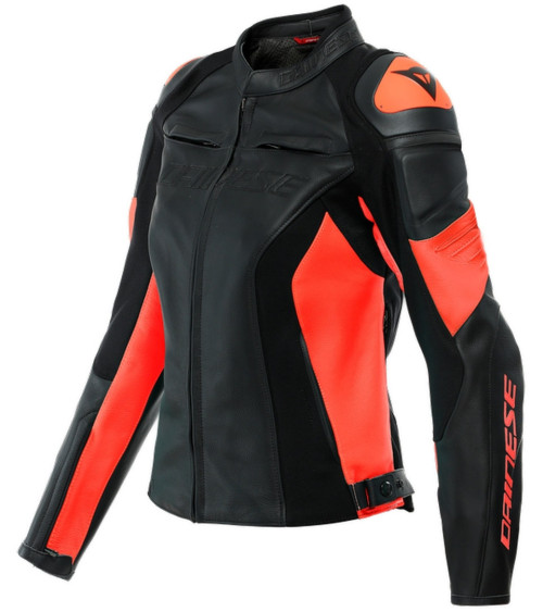 Dainese Racing 4 Lady Black / Fluo-Red Leather Jacket