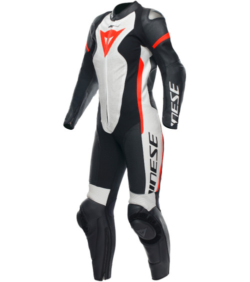Dainese Grobnik 1PC Perf. Black / White / Fluo Red Leather Suit Lady