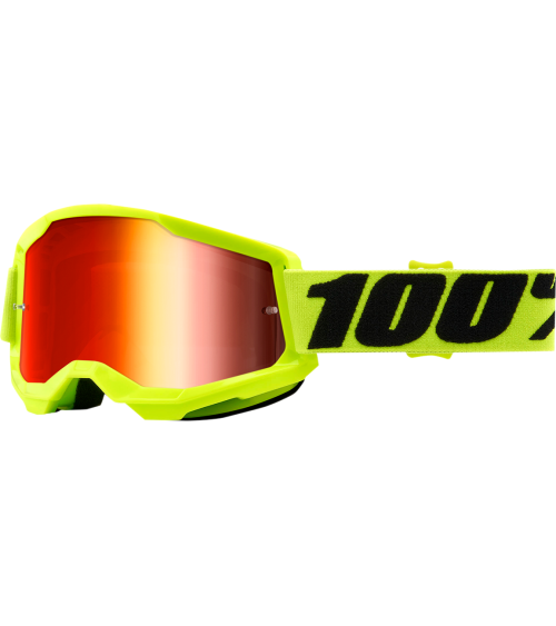 100% Strata 2 Fluo Yellow Red Mirror Lens Goggle