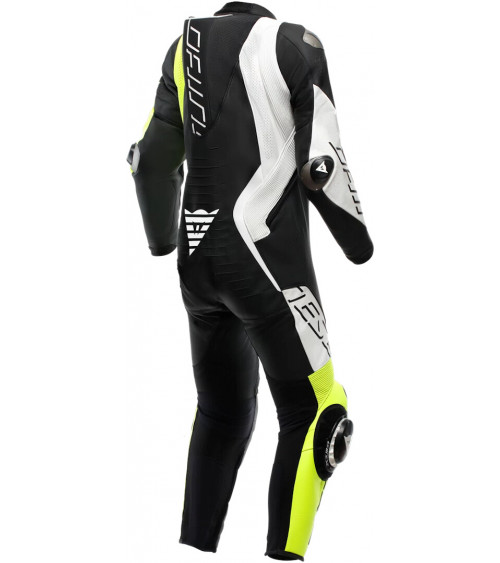 Dainese Audax D-Zip 1PC Perf. Black / Fluo Yellow / White Leather Suit