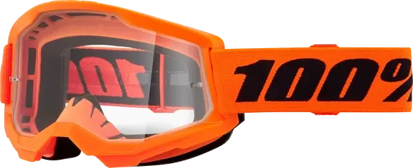 100% STRATA 2 NEON ORANGE CLEAR LENS GOGGLE