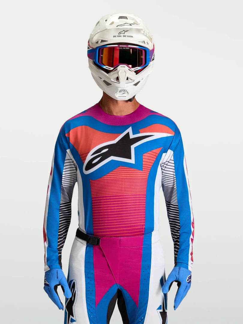 ALPINESTARS TECHSTAR MAVEN WHITE / HOT CORAL / BLITHE BLUE JERSEY