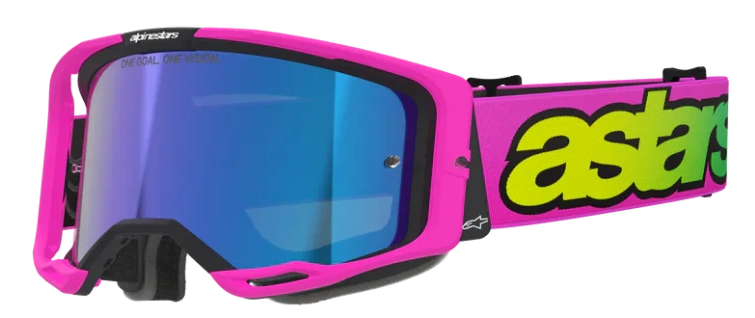 ALPINESTARS VISION 8 VISTA PINK YELLOW MIRROR BLUE LENS GOGGLES