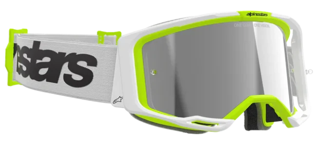 ALPINESTARS VISION 8 WORDMARK WHITE YELLOW FLUO MIRROR SILVER LENS GOGGLES