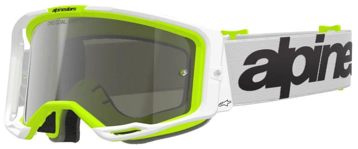 ALPINESTARS VISION 8 WORDMARK WHITE YELLOW FLUO MIRROR SILVER LENS GOGGLES
