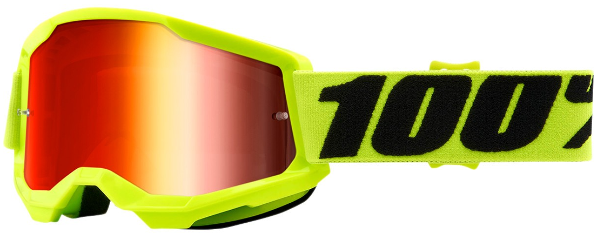 100% STRATA 2 JUNIOR FLUO YELLOW RED MIRROR LENS GOGGLES